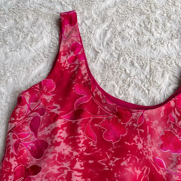 Cache silk floral burnout crop top pink cropped blouse sleeveless vintage Y2K 4 - Picture 6 of 13